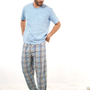 Pijama de pantalón largo con cuadros azules